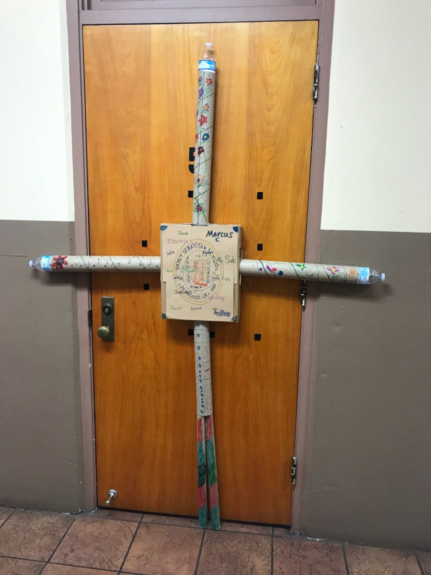 StSebastianLA's tweet photo. We made crosses out of recycled materials to remind ourselves that our focus should be on the cross and to continue to bring Jesus into our lives through both words and deeds #modelsofchristianvalues https://t.co/9ncgSWyttW