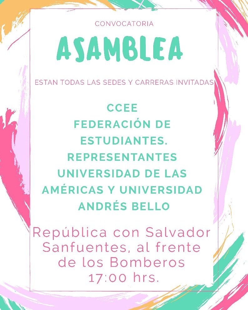 Difunab's tweet photo. Unabinos quedan invitados este martes a las 17.hrs! Asamblea situación UNAB. UDLA. U DEL MAR

ASISTA Y PARTICIPE https://t.co/R8GxxA7FqK