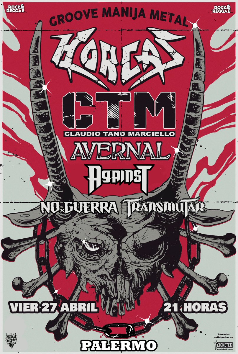 manijacosmica's tweet image. 💀 Viernes 27 de Abril, 21 hs, #GrooveManijaMetal, el festival que reúne diferentes escuelas del Heavy y Rock Pesado argentino, presenta su 1er Capítulo con @horcasoficial @CTanoMarciello @AvernalOficial @AGAINSTok @NoGuerra @Transmutar_of en @PalermoGroove 💀
