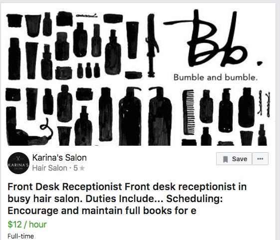 Job Alert! Karina's Salon is looking for a Front Desk Receptionist !
Please click the link below for more info!

facebook.com/pg/Karinas-Sal…