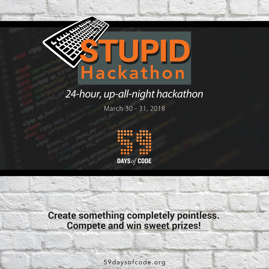 59DaysOfCode's tweet photo. Clock starts at 6:00 pm tonight! Brought to you by Red Bull and a whole bunch of geeks. 

We'll be up for the next 24 hours creating the next dumb thing. Join us manana at 6:00 pm to see (and vote) on the results! 

https://t.co/uR0k8FWClr

#StupidHackathon #59DaysOfCode #Fresno https://t.co/1YbxIFX8Iw