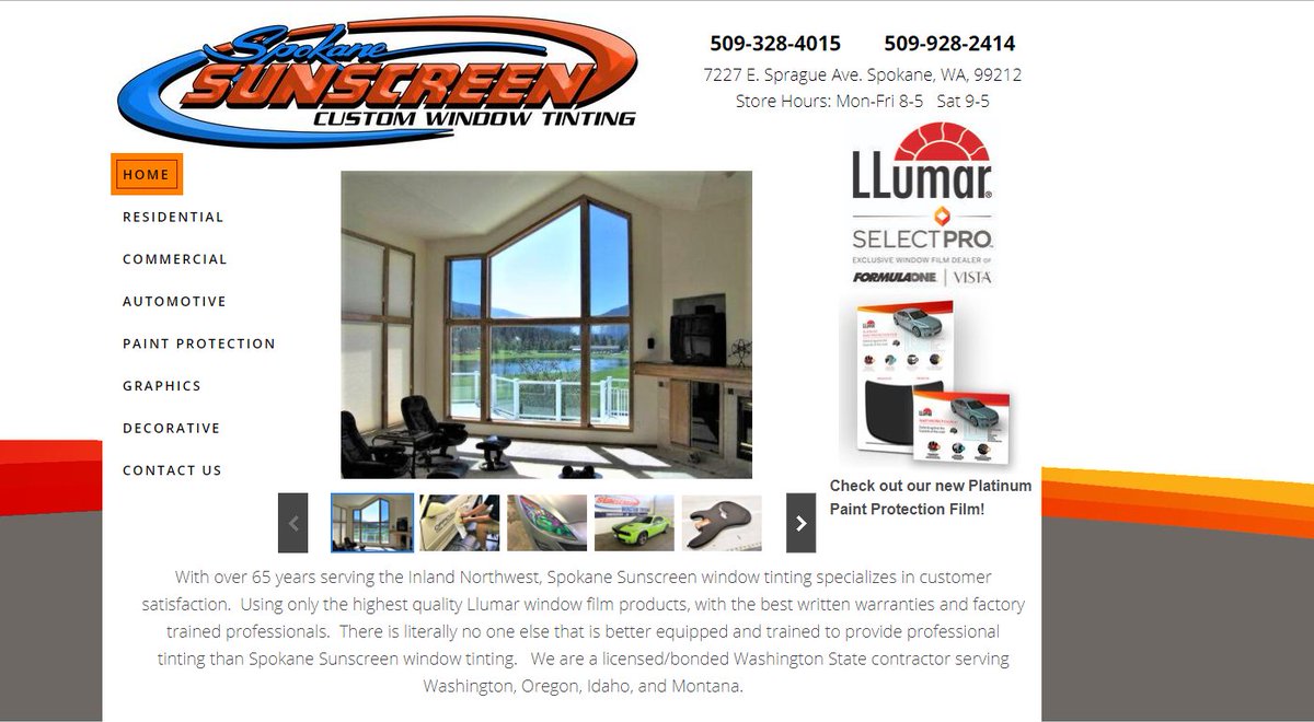 S_Sunscreen's tweet photo. Happy Friday Everyone! Check out Spokane Sunscreen's newly updated website! We have also added new photos!

https://t.co/vFaM2ysDWS

#localbusiness #spokane #spokanesunscreen #windowtinting #llumar #llumarselectpro #paintprotection #auto #residential #commercial #tinting https://t.co/fgaZ3BRJcB