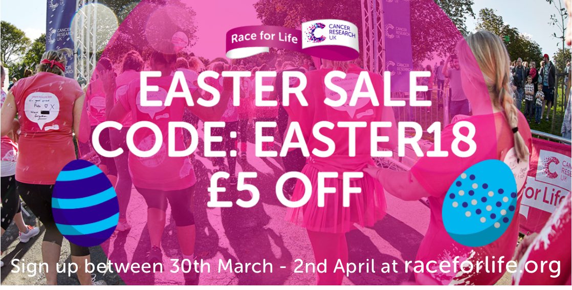 #RaceforLife are having a £5 off #Easter sale! Sign up before midnight 2nd April and help beat cancer sooner: po.st/VEsMhU <a href="/CRUKEventsNorth/">CRUK North Events Team</a>