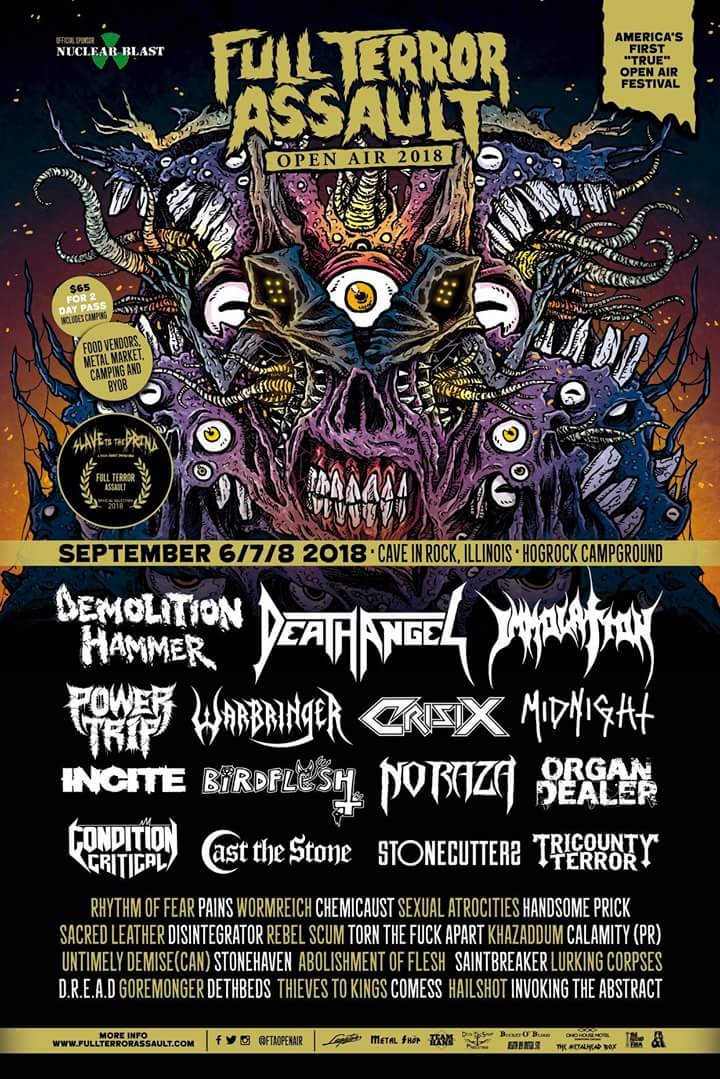 HPGrind's tweet photo. Here's the flyer for @FTAOpenAir 2018 which we are proud to be a part of! See all of you prick/prickettes in September! #FullTerrorAssault #HandsomePrick @nuclearblastusa. @powertriptx @deathangel @GrindCoreFilm @CrisixOfficial @Immolation @hpgd666 https://t.co/xUyAZRYCdk