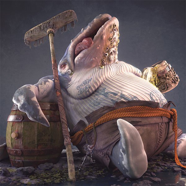 'Andrew the whale' By Konstantin Gdalevich. #whale #beer #character #ZBrush #Maya #MarvelousDesigner #TopoGun #QuixelSuite #Megascans #PhoenixFD #VRay #AfterEffects #Photoshop #3dtotal bit.ly/2G9TLrb