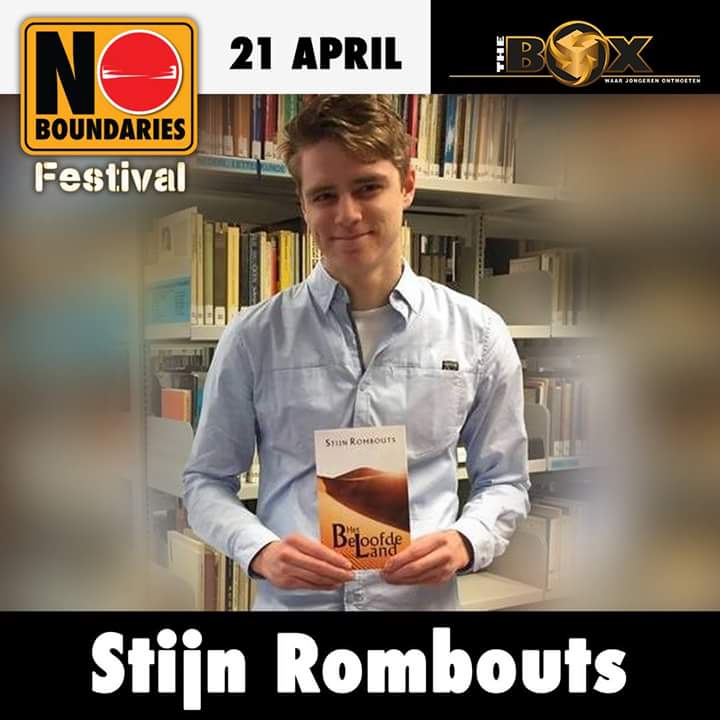 20 jarige Stijn Rombouts schrijver het beloofde land geeft lezing tijdens No Boundaries Festival <a href="/ojc_The_BOX/">o.j.c. the Box</a> #Hilvarenbeek #BezoekHilvarenbeek