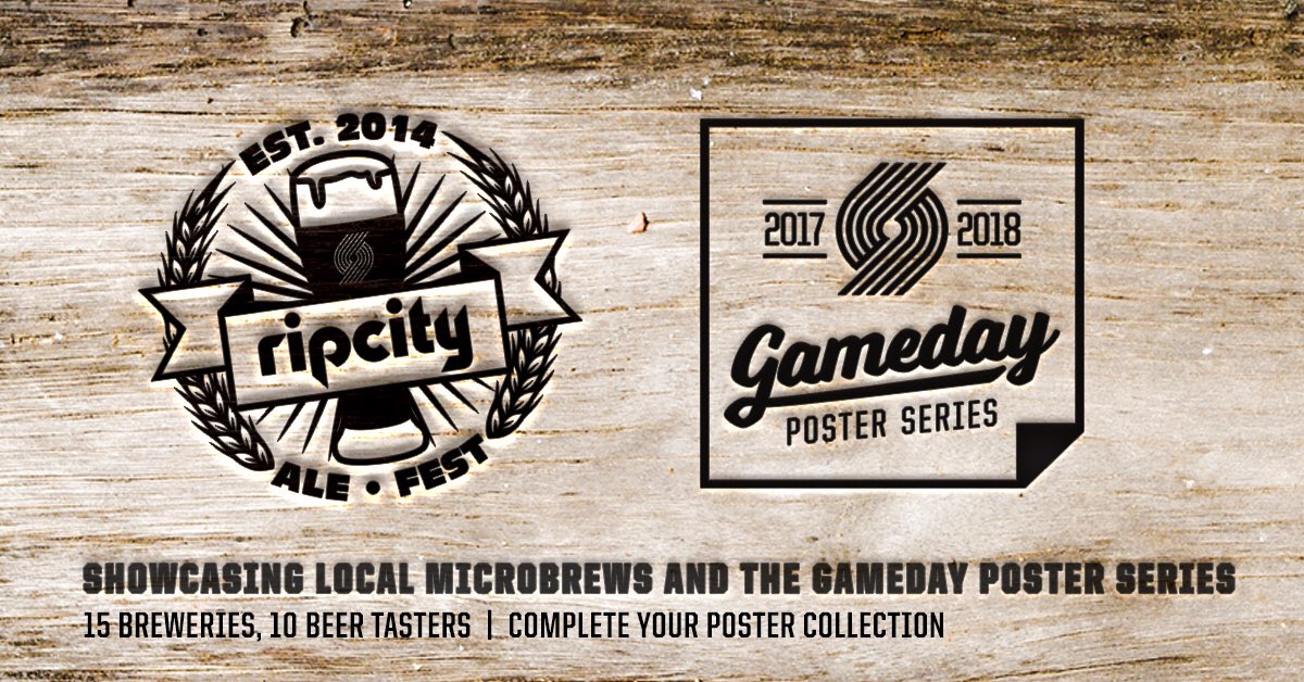 RoseQuarter's tweet photo. Enjoy local beer and an art show this Sunday at the Rip City Ale Fest. A ticket includes a tasting mug, ten tasters of local beer, a showcase of the Gameday Poster Series, and a seat at Moda Center for the @trailblazers game that night.

Details » https://t.co/4KxkCuU4sO https://t.co/uBXXUJzJ4P