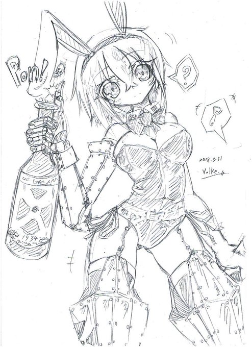 うちの子『ヘルミーネ』ちゃんアナログ絵です #うちの子 #オリジナル #オリキャラ #創作 #創作キャラ #メカ #メカ娘 #パンツァープッペ #ヘルミーネ・トレーガー #バニー #バニーガール #義手 #義足 #うさ耳 #アナログ #アナログ絵 