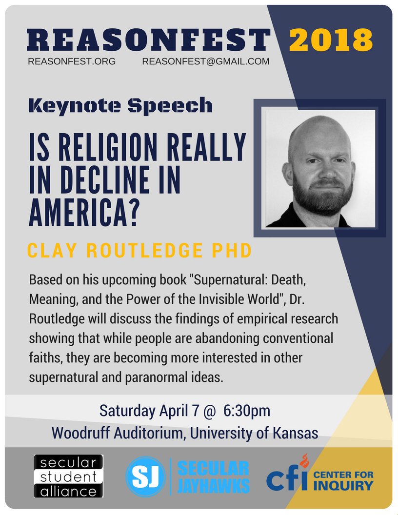 secularjayhawks's tweet image. ReasonFest 2018 is just one week away! We will be hosting experts and academics from the around the world giving presentations on their areas of expertise. The topics range from religion to genomes with everything in between. 

Register for free at: ReasonFest.org