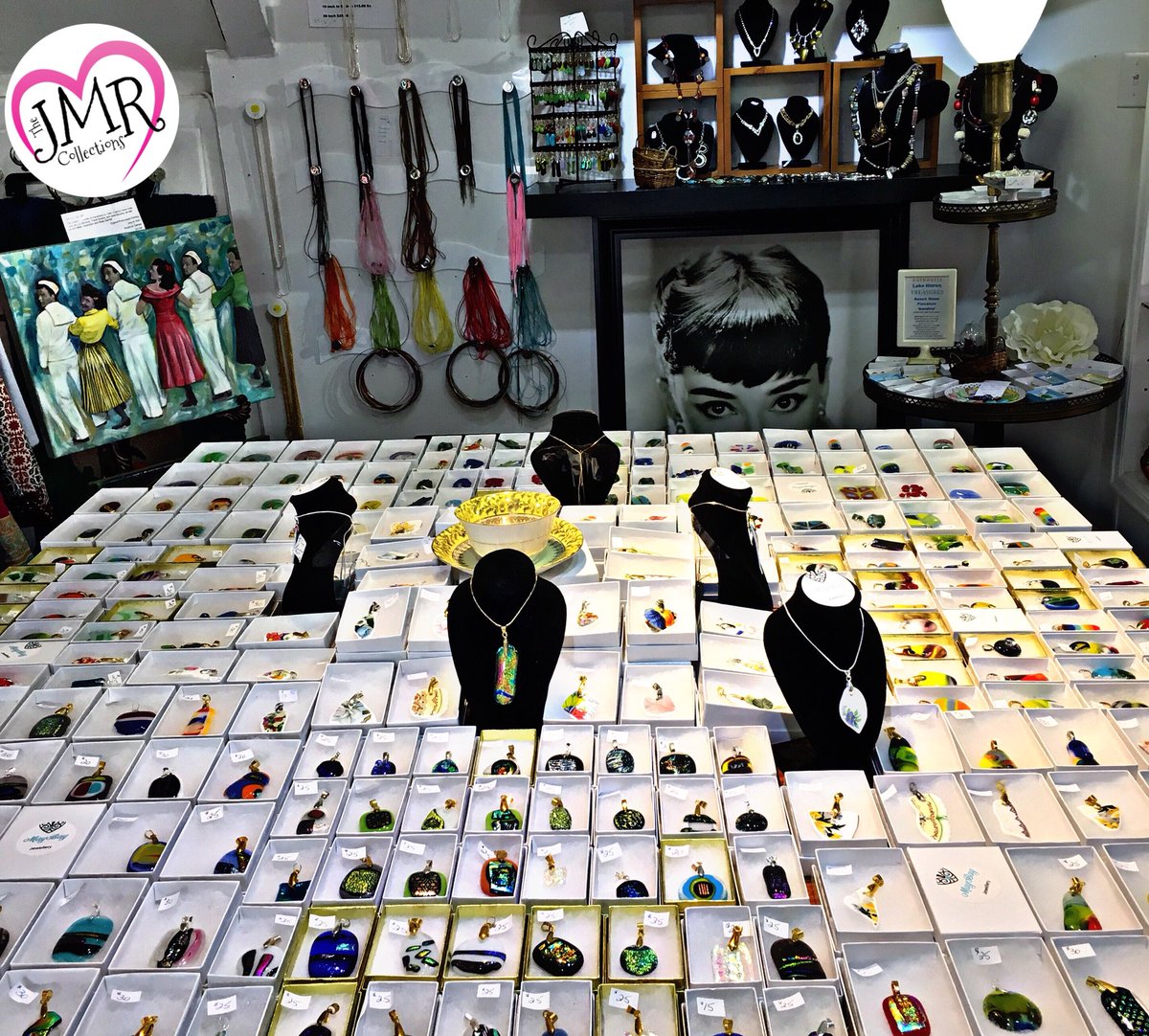 Love how Audrey is keeping her eyes on our MayBay Jewellery! 
Drop by to get your favourite! 
(Open every day except Easter Sunday - or as otherwise posted). #jewellery #maybay #glass #teacup #unique #handmade #bayfieldmade #pendant #earrings #charms #bayfieldontario