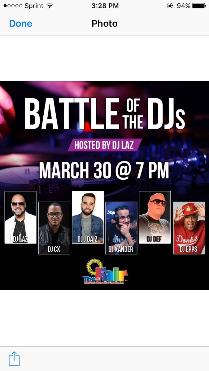 DJDEF96's tweet photo. Today I'm rocking the Battle is the Dj's @miamiyouthfair hosted by @therealdjlaz I'm on at 7pm, don't miss it! #today #miamidadecountyfair #battleofthedjs #fun #goodvibes #music #love #Miami https://t.co/d6wAcrldyk