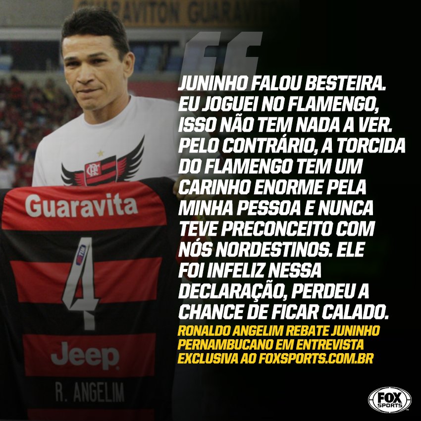 Após Juninho Pernambucano acusar o <a href="/Flamengo/">Flamengo</a> e a torcida rubro-negra de xenofobia com o lateral Renê, o cearense Ronaldo Angelim deu essa resposta...