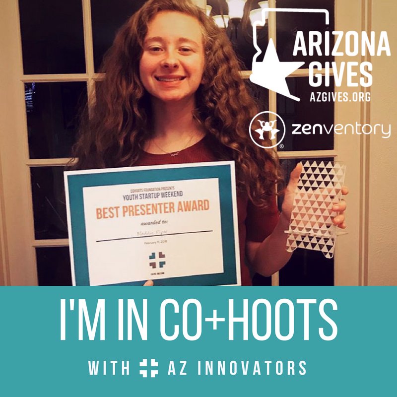 Ubiquia's tweet photo. Zenventory is in CO+HOOTS with Arizona Innovators for Arizona Gives Day! #localtechaz, #charityevent Supporting Our Local Youth Entrepreneurship...To get involved visit https://t.co/Mdejmclfr3 https://t.co/FoFUQguEJ3