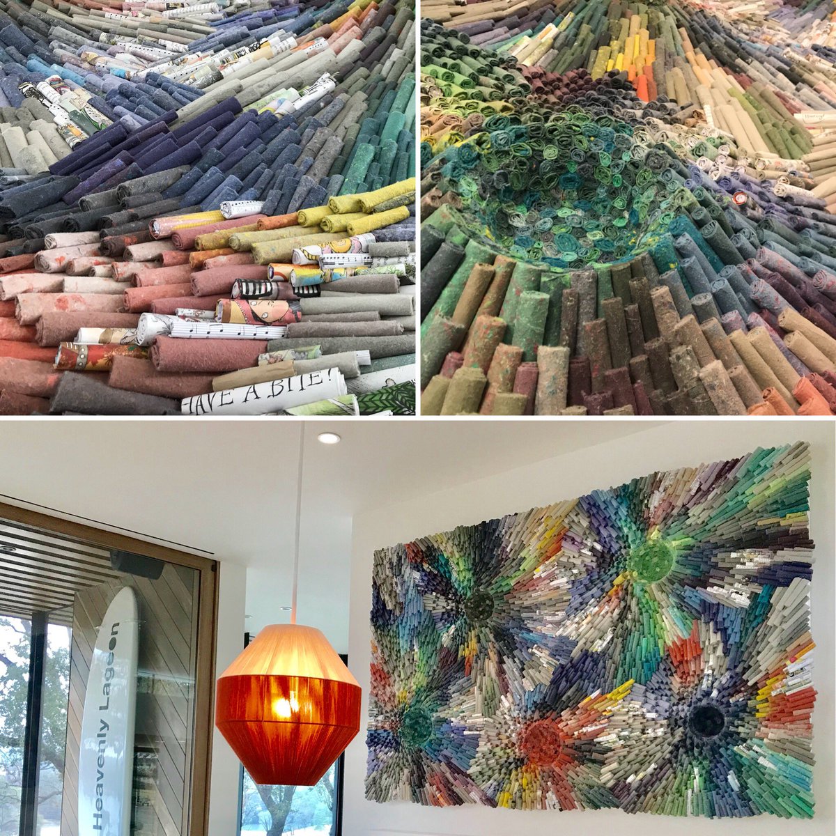 My latest commissioned work, “Love Grows,” is exhibited in the patron’s home. #books #music #handmadepaper #art #rolledpaperart #austin