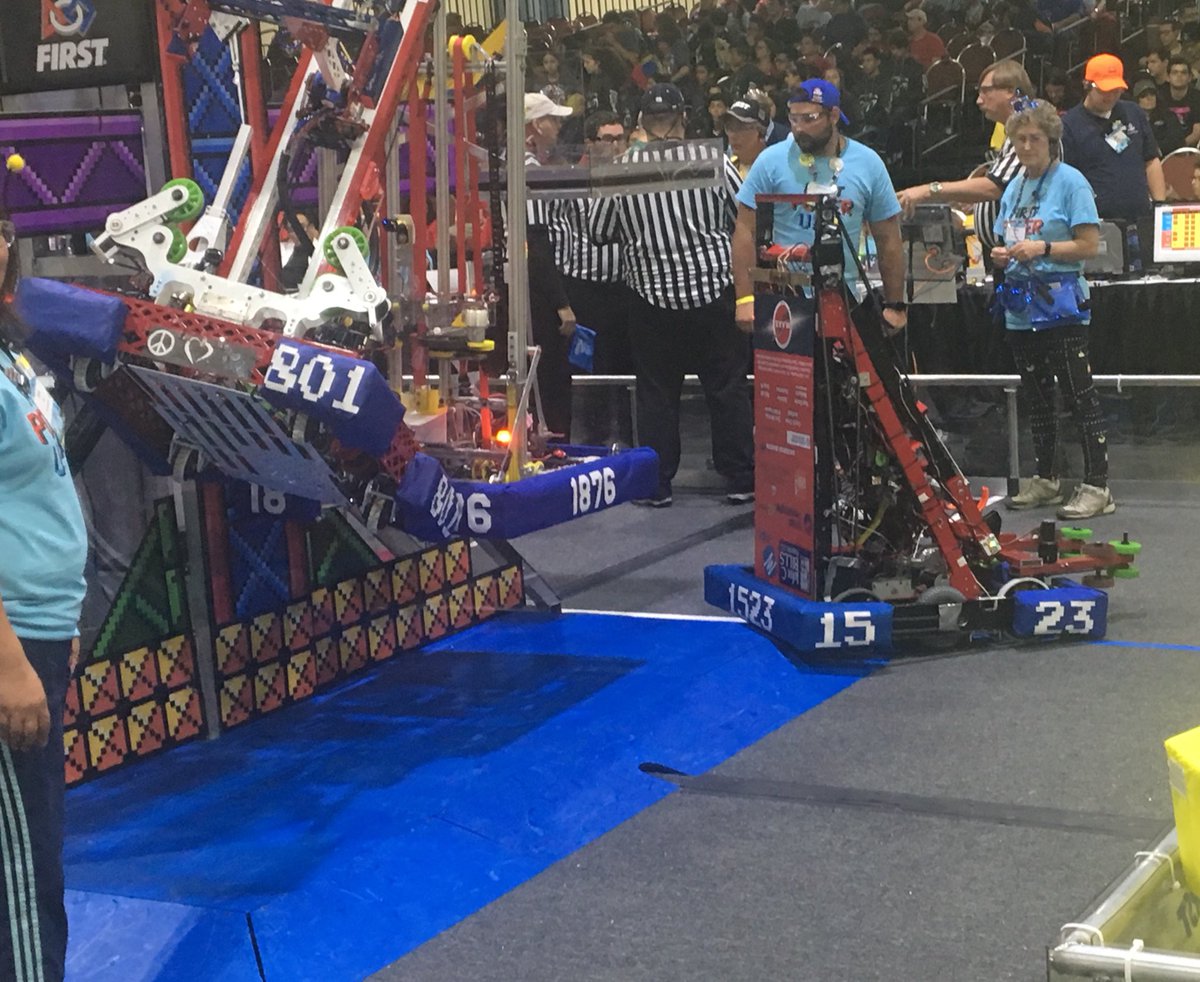 Ended the day with a fabulous double climb from our alliance partners <a href="/801Horsepower/">Team 801 Horsepower</a> and <a href="/FRC1876/">Beachbotics 1876</a>. Ranked 26th at the end of today, but 3 more matches tomorrow 👽