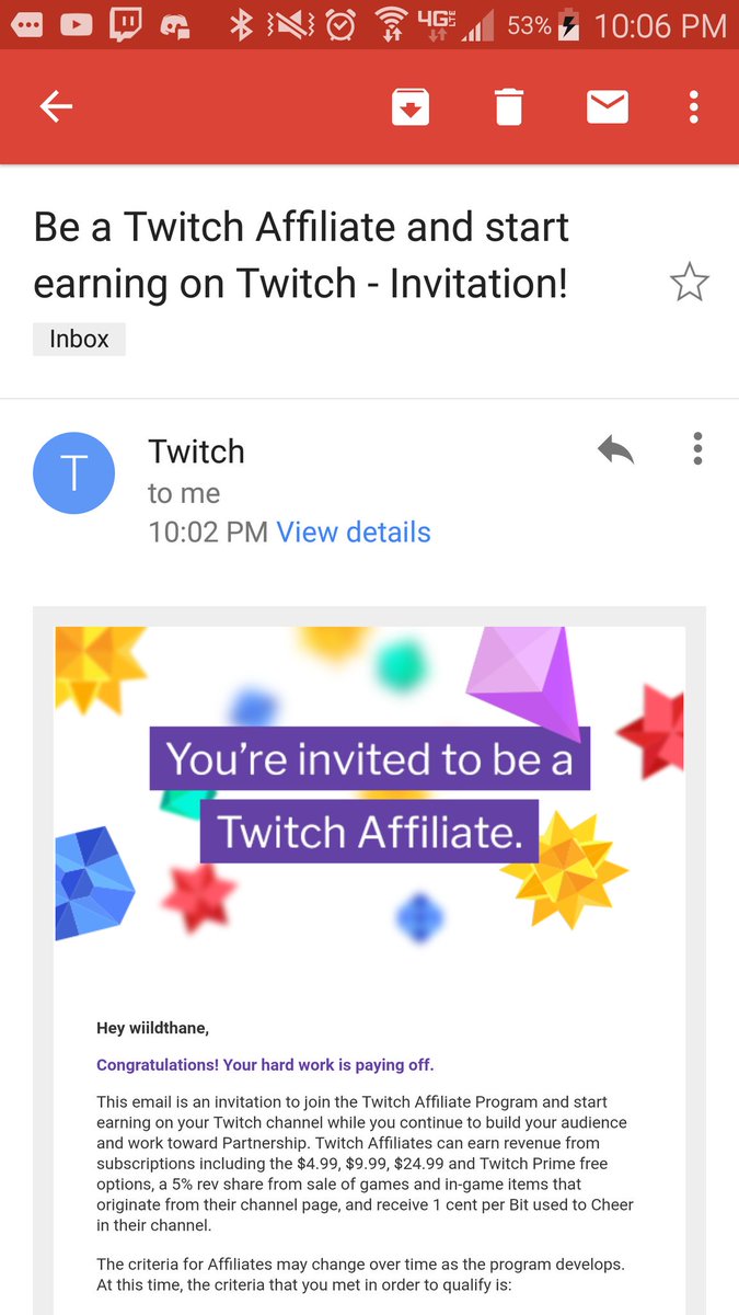 thanemcgarry's tweet photo. I'm so happy right now, I just got the email that I made Twitch affiliate!!! LOOK MOM PEOPLE ON THE INTERNET THINK I'M ENTERTAINING https://t.co/iqdeaWhfXV