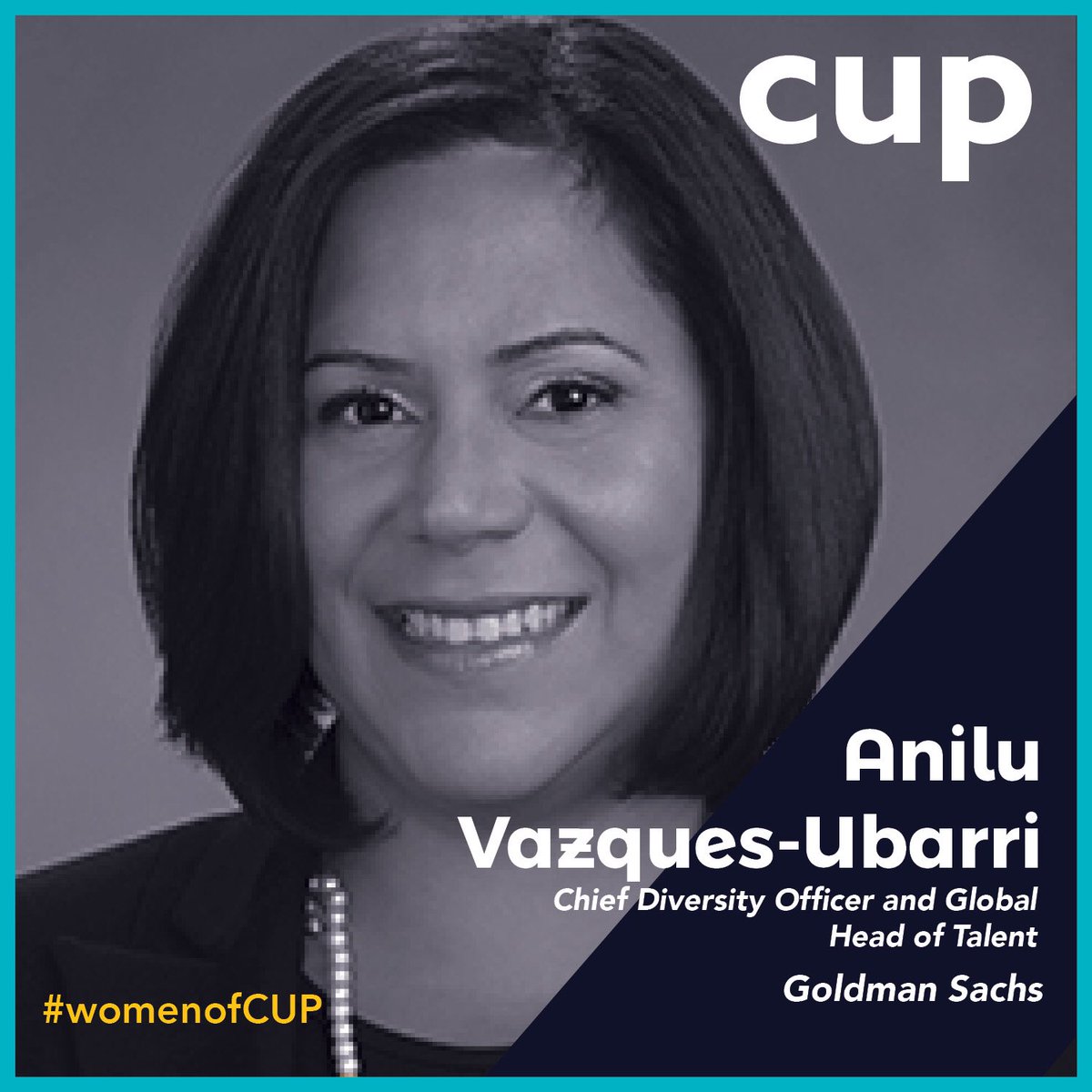 CUPUSA07's tweet photo. Meet Anilu Vazquez-Ubarri - Chief Diversity Officer and Global Head of Talent at @GoldmanSachs, and a 2017 CUP Finance Catalyst. #womenofCUP #CUPCommunity #AniluVazquezUbarri #GoldmanSachs #womenshistorymonth #thefutureisfemale https://t.co/sMeZtG0gfG