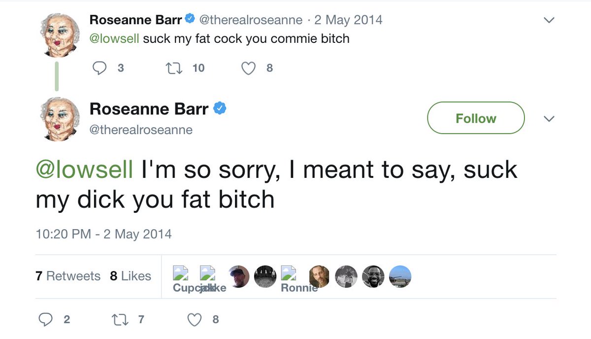 williamlegate's tweet image. Roseanne represents the values of Trump's base so well.
web.archive.org/web/2018033104…