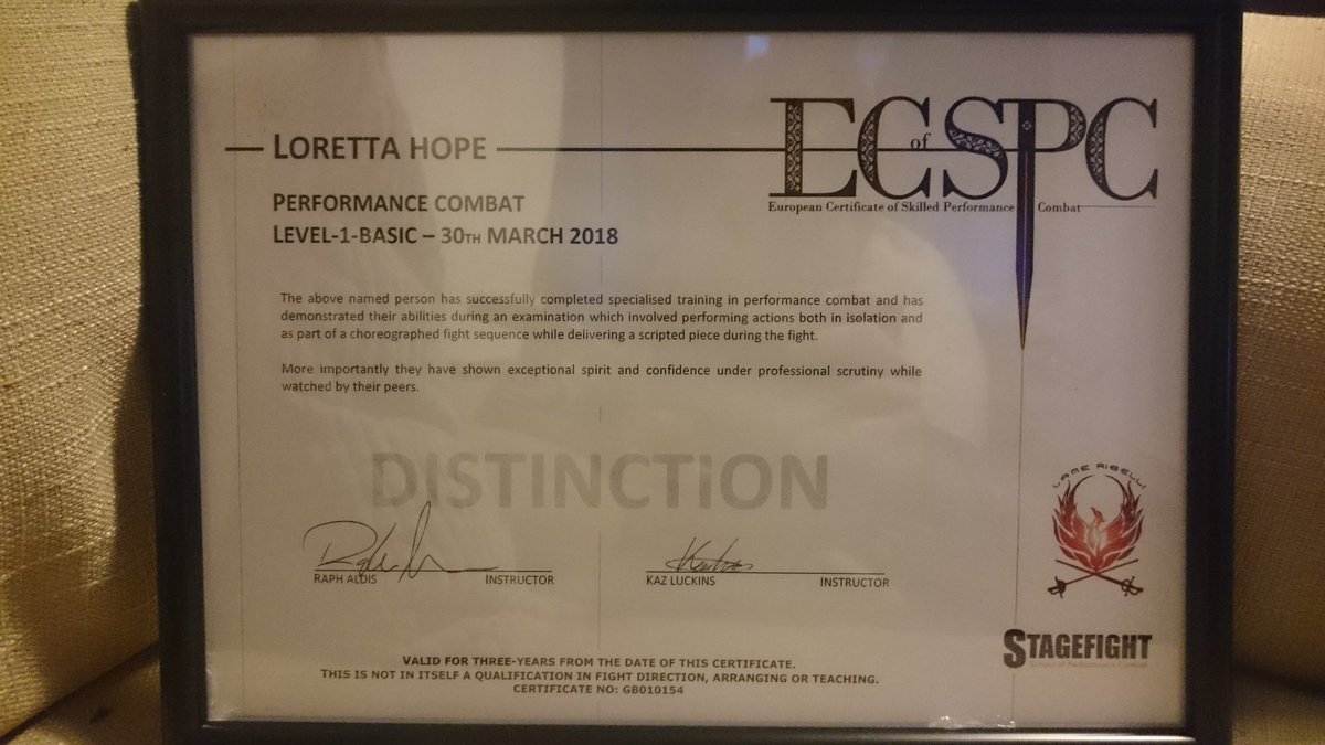 SO happy to have passed the Level 1 ECSPC <a href="/STAGEFIGHTECSPC/">STAGEFIGHT</a> stage &amp; screen combat course with a distinction! 
This certification is now listed on my spotlight profile ✨ 
#ActorLife #fight #ninja