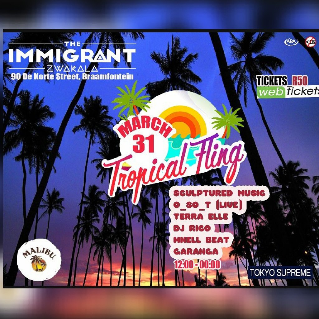 TropicalFling's tweet photo. catch @slickza today #TropicalFling in Braamfontein @immigrantbar https://t.co/NuH2rcJoAT