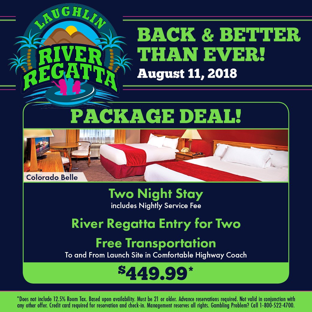 laughlinregatta's tweet photo. Our first Laughlin River Regatta Package is live!
Come stay two nights at the Famous Colorado Belle and get River Regatta Entry for Two!
Click Here: https://t.co/QyNtJE7sfu
#laughlin #coloroadobelle #Laughlinregatta #Riverboat #regatta2018 #NV #laughlinrr #comefloatwithus https://t.co/LJRTfiDpZd