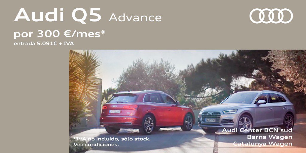 audirtbarcelona's tweet photo. El Audi Q5 Advanced 2.0 TDI puede ser tuyo por 300€/mes*. Consulta condiciones en: https://t.co/Ur8RrYwrz2
#audi #audiq5 #q5 #q5advanced #tdi #advanced #oportunidad #promocion #oferta #myrenting #renting #descuento #audibarcelona #audibcn https://t.co/wRbZhbioXf