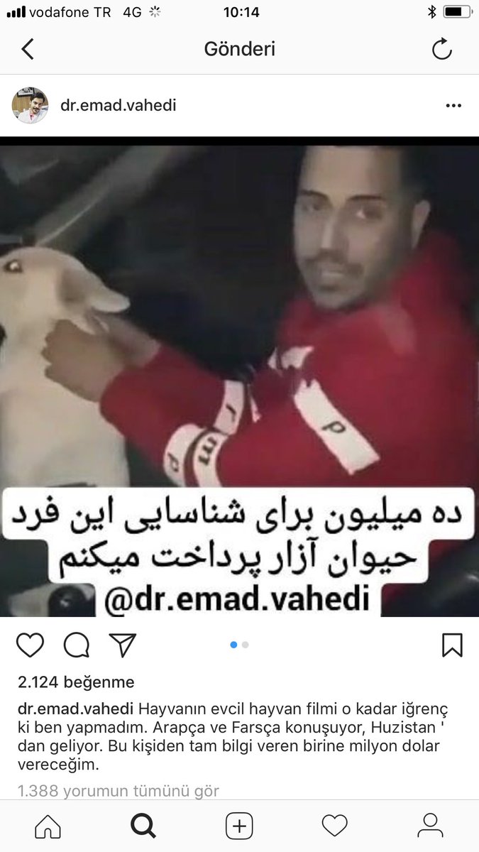 Bu kişi Hayvan aktivisti ve bu kişinin görüntülerini ilk paylaşan kişi gerçekten bu kişi aranıyor başına ödül konmuş bilen gören duyan varsa bildirsin!!!! Bu pislik Ahvaz mış !!!! #hayvanasiddetehayir