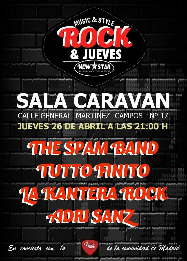 rockeando7's tweet photo. @lakanterainfo, @TheSpamBand, @FinitoTutto y Adri Sanz el próximo 26 de Abril en La Sala Caravan. https://t.co/r2WJ90N0zB
