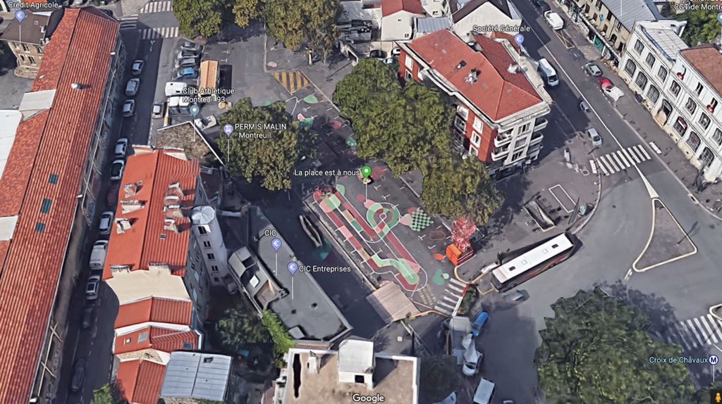 glechequer's tweet photo. Mise à jour @googlemaps avec 1 nouvelle vue aérienne de la #croixdechavaux à #Montreuil ! 1 perspective qui permet de se rendre compte de la transformation progressive de cet espace qui connaîtra de nouveaux aménagements et tests cet été #laplaceestanous #urbanism #espacespublics https://t.co/umF2GvrcmA