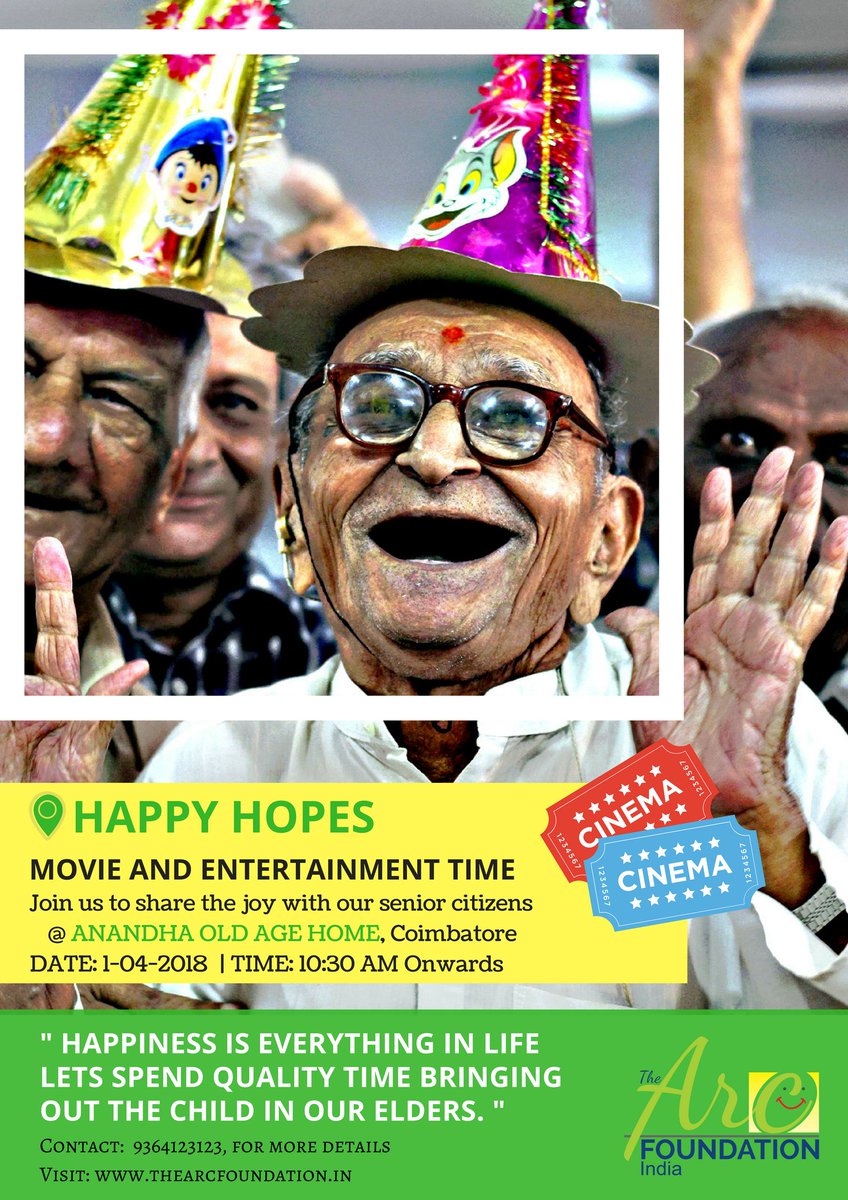 ArcFoundation_'s tweet photo. "Lets not let the Child Die in them"
Join us tomorrow_to care_share and spread the joy in us with them.

Date: April 1st 2018
Time:10:30 AM onwards 
Venue : Anandha Oldage Home, Press Colony, Coimbatore

#Inspire2Smile
#Inspire2Serve https://t.co/edw8zClo0v