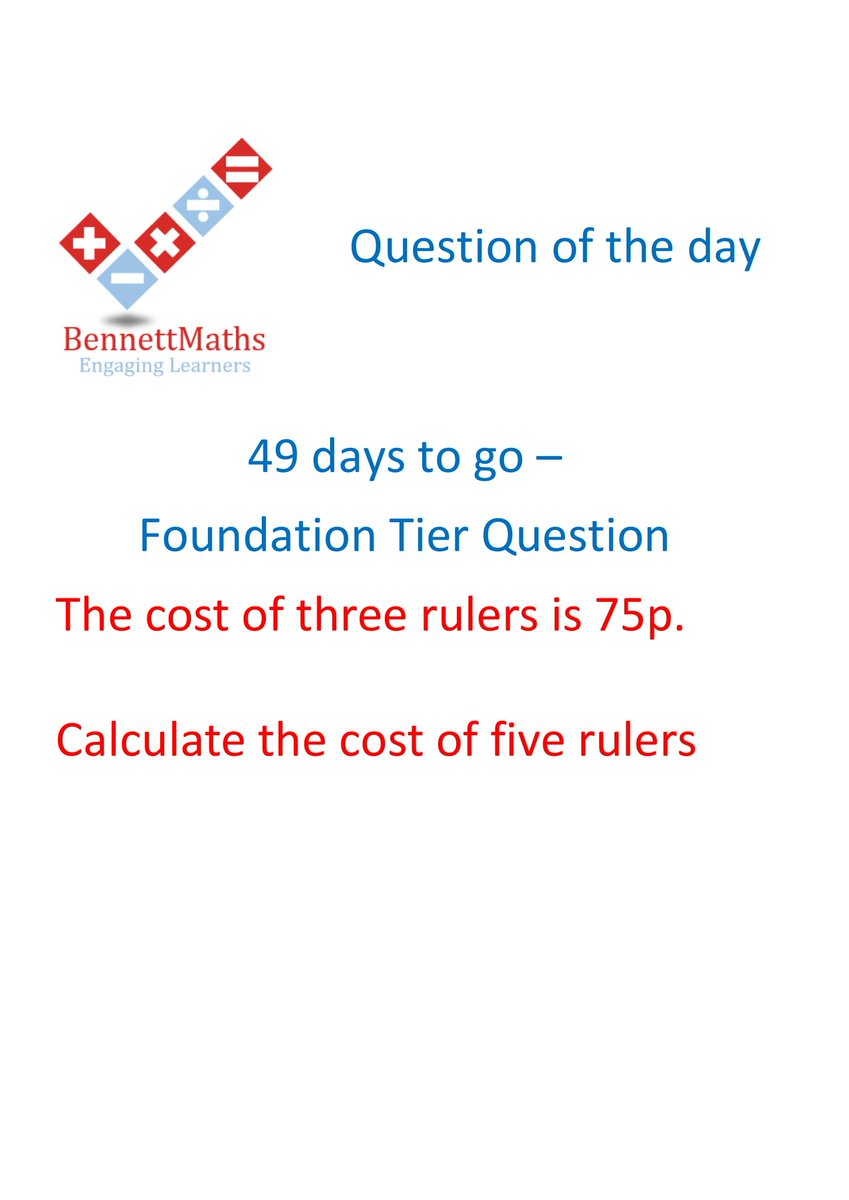 BennettMaths's tweet photo. 49 days until #GCSEMaths paper 1! Why not try todays foundation question of the day. Answer available at 6p.m #revision #QOTD #Foundation https://t.co/SfkMgjVBSz