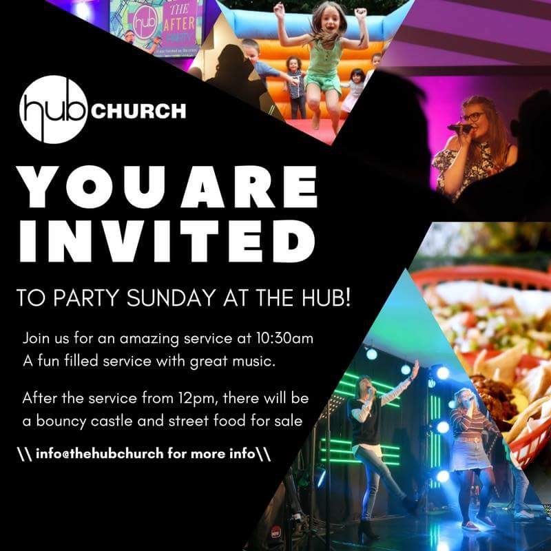 You are invited to Party Sunday at the HUB Church this Easter Sunday. 10:30 am in Stocksbridge &amp; Rotherham.