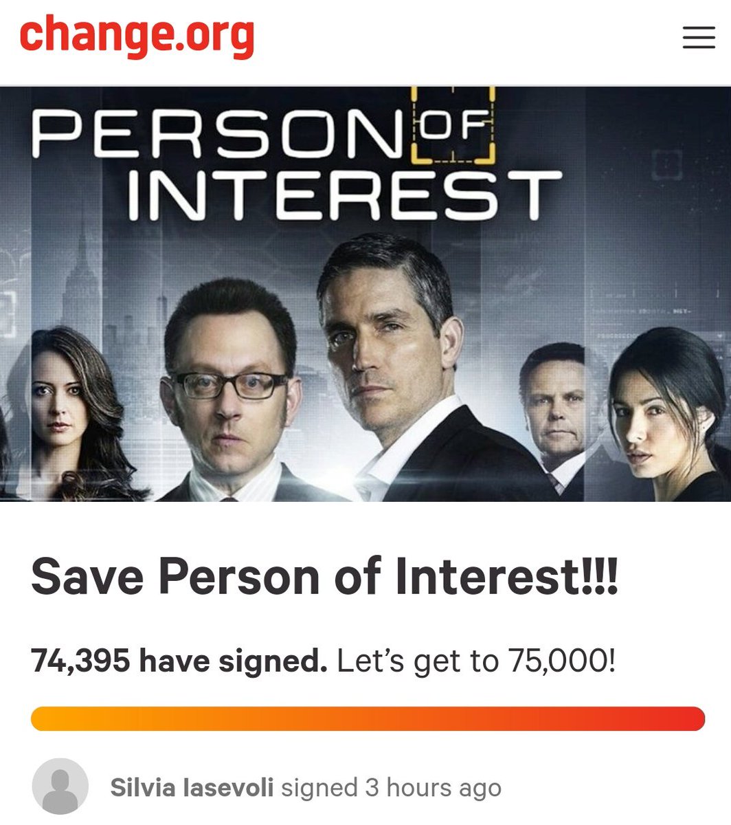 PoiSeason6's tweet photo. The petition nears its goal of 75,000 signatures!
What is next, @SavingPOI ?
#PersonOfInterest #poi #SavePersonOfInterest #johnreese #haroldfinch #rootandshaw https://t.co/52bQLjbldA