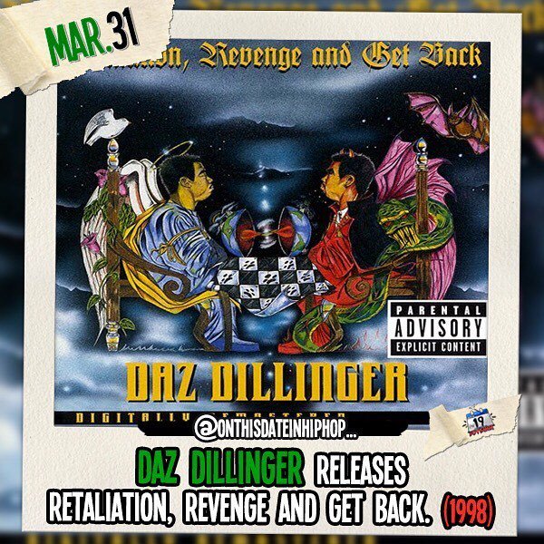 #OnThisDateInHipHop, @DazDillinger released his solo debut album #RetaliationRevengeAndGetBack on Death Row / Priority. Led by #InCalifornia ft. #ValYoung, #Daz's GOLD-certified album would peak at #8 on the #2pac 200. #NoTypo ・・・ Wanna see what else… ift.tt/2GY39eH