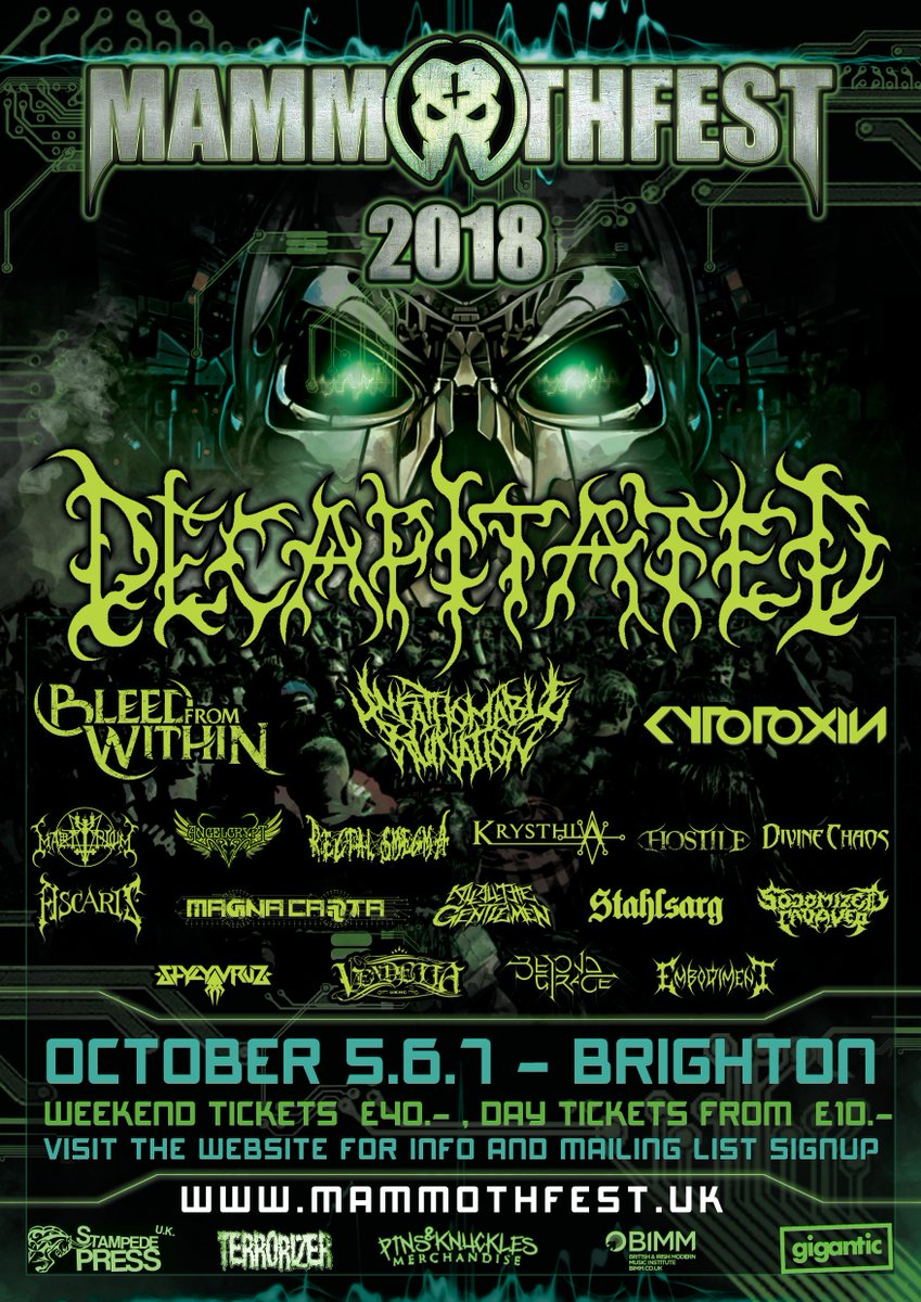 Krysthlaband's tweet photo. 💥 Krysthla confirmed for @MammothfestUK 💥

We're looking forward to heading to Brighton for this blinding line up! It will be great to see our mates @decapitated back on UK soil. Bring it!!!

🎫 https://t.co/EPCPhI6RTD

#Krysthlalive #Mammothfest #Decapitated #Brighton #Metal https://t.co/HVtBWrZFCw