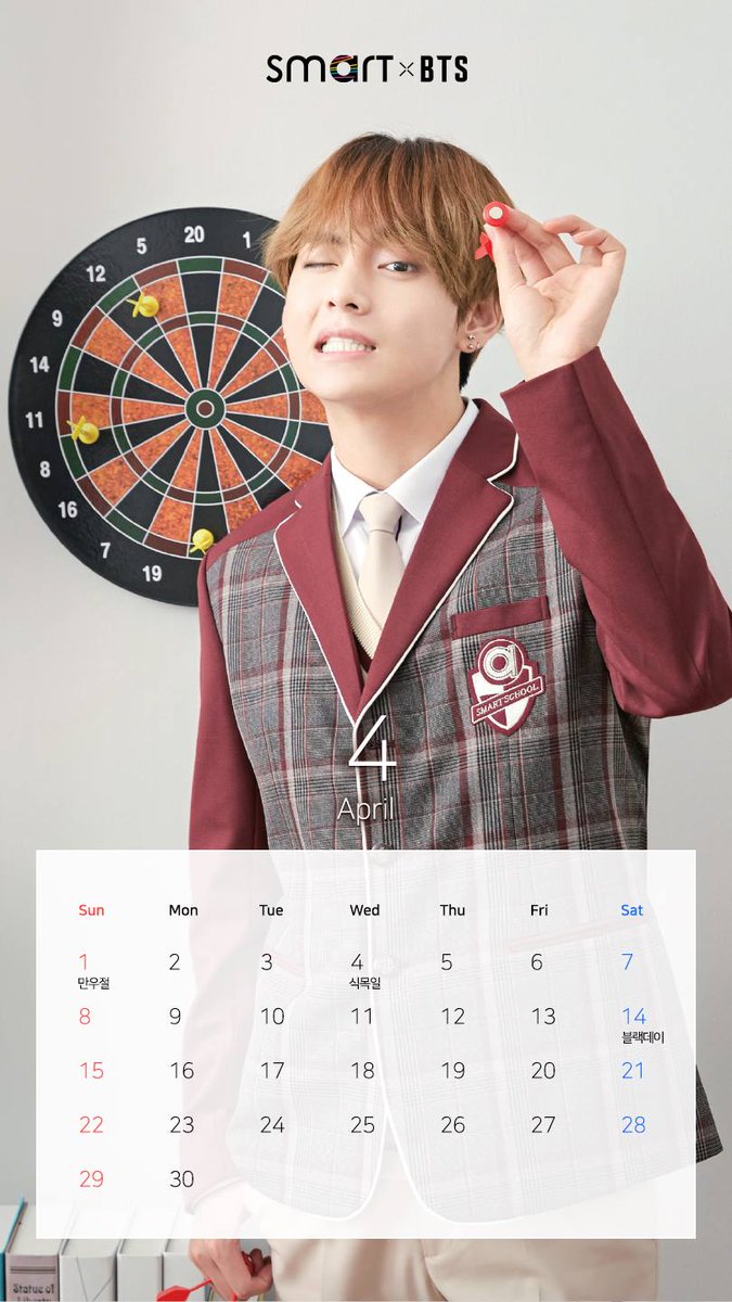 gucciman_tae's tweet photo. SMART X BTS @BTS_twt @bts_bighit
April Calendar 🤗😊
#뷔 #taekook #BTS #THOSFansBTS28M #VKook #kookv https://t.co/uYxcWl5UmO