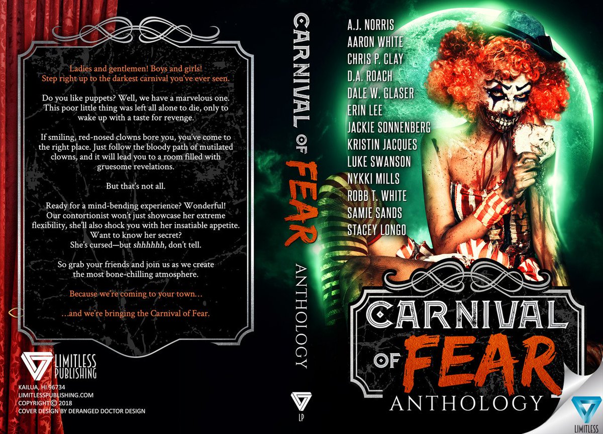 limitlessbooks's tweet photo. ::: #CoverReveal &amp; #PreOrder :::
#CarnivalOfFear #Anthology...releasing April 10th!  
#99c #KU #OneClick :: https://t.co/zamduXum0Z
#CoverDesigner: Deranged Doctor Designs 

We’re coming to your town…
…and we’re bringing the Carnival of Fear. https://t.co/vj7Dj0qzrW