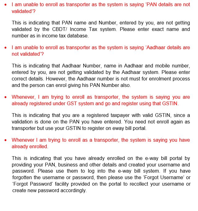 askGST_GoI's tweet photo. E-way bill FAQs - Enrolment (2 of 2) https://t.co/rjLHrRvyJq