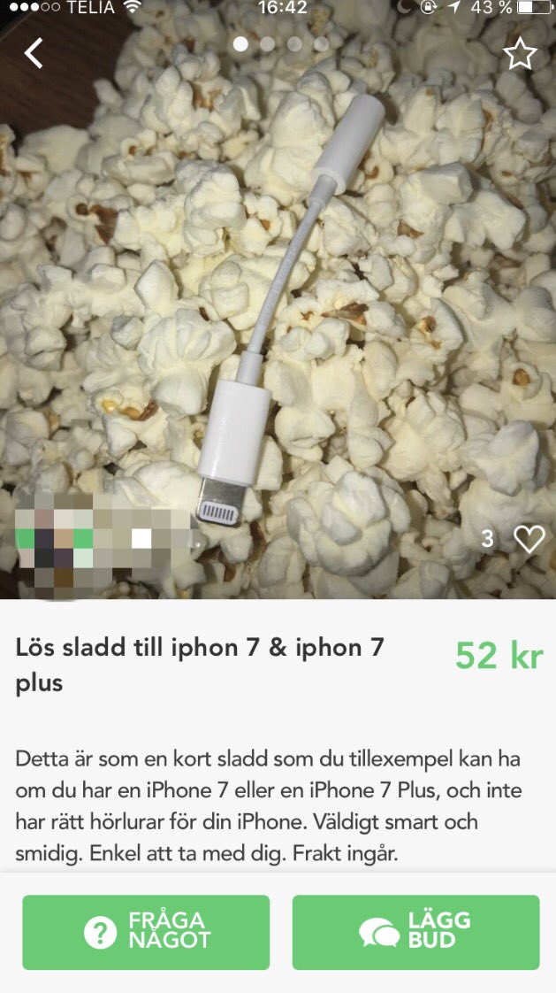 SundvallSara's tweet photo. "Kanske borde sälja min korta sladd.. kanske säljer bättre om jag fotar den i en skål med popcorn"                                  Shpock u fantastic https://t.co/5890Aw2CX1