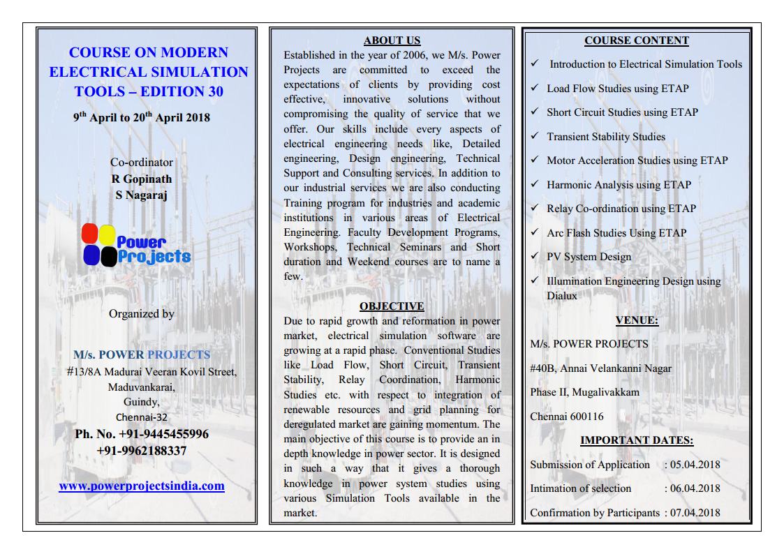 PPINFOS's tweet image. #MEST #ETAPTRAINING

Presenting a comprehensive Power System Studies Course using ETAP
for more details contact

powerprojectsindia.com  
info@powerprojectsindia.com
+91 9962188337

For more details please follow our profile at 
lnkd.in/fWHaWbr