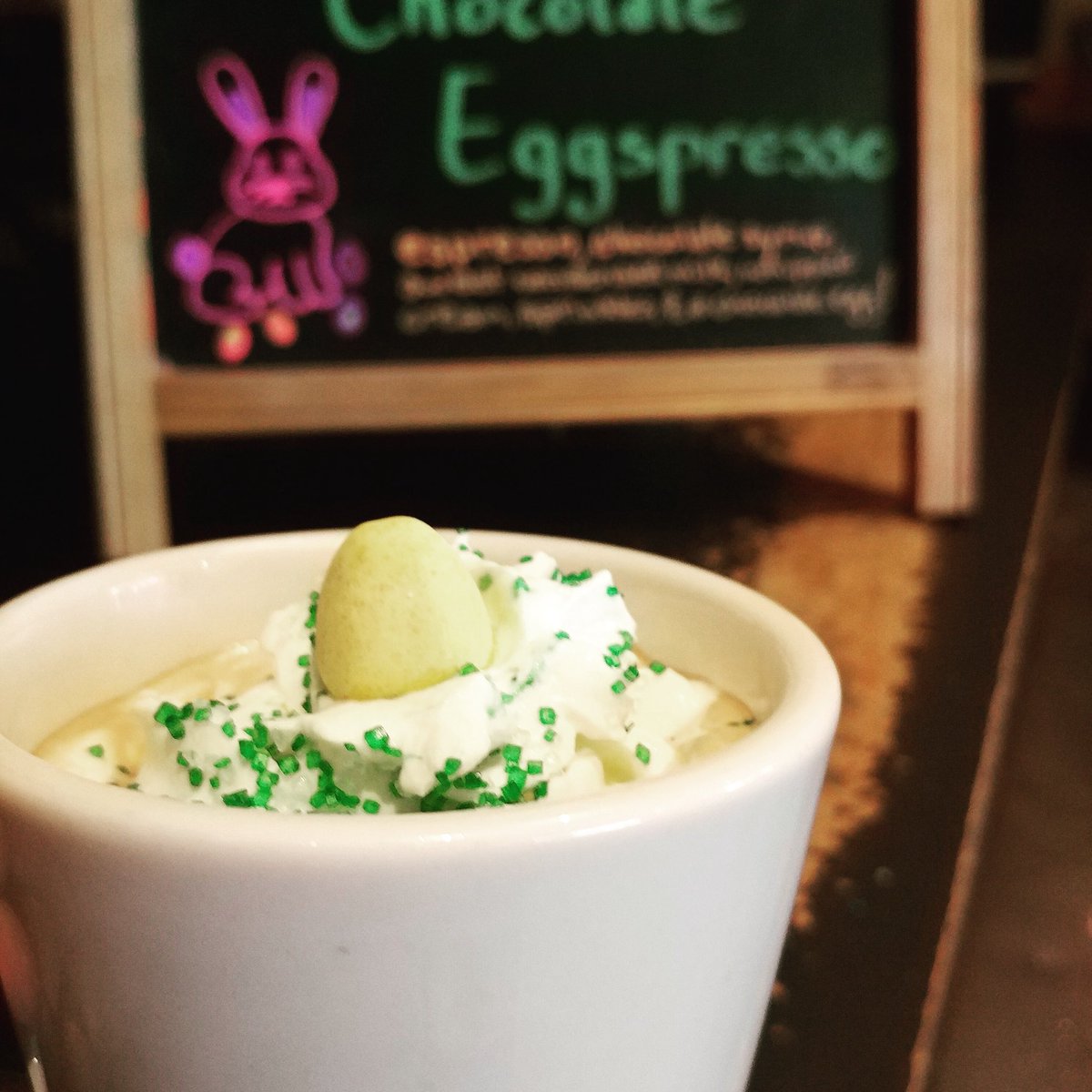javavino's tweet photo. Drumroll....the eggspresso! Inspired by Excelso Coffee in New Zealand. It took us a bit to perfect it. Double espresso over a chocolate egg, w/ condensed milk &amp; whipped cream. An Easter shot of deliciousness. #happyeaster #eastercoffee #eggspresso #cutecoffees #Coffee https://t.co/rdn2cwz5ng