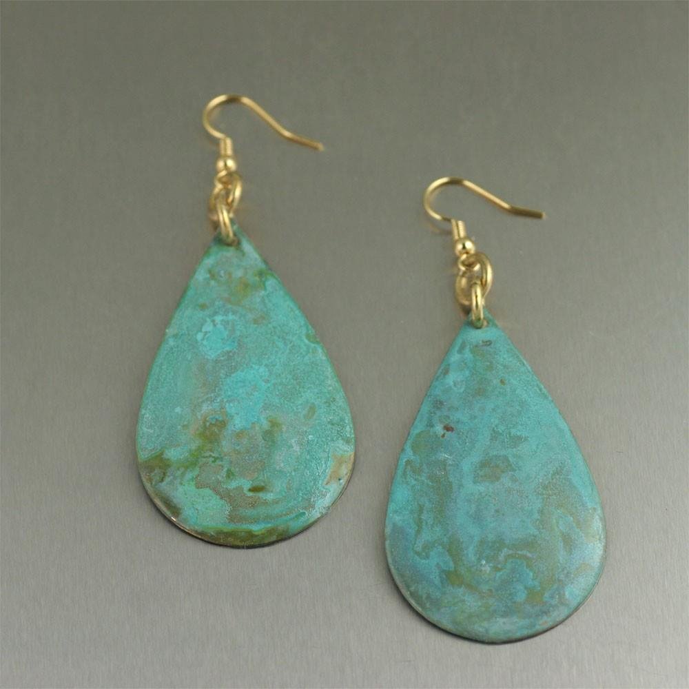 Exceptional Apple Green Copper Tear Drop Earrings  Presented by ilovecopperjewelry.com/apple-green-pa… #CopperAnniversary #EarCandy