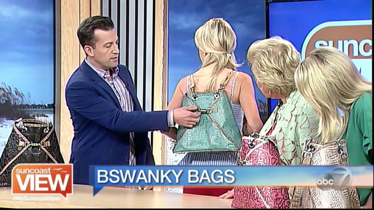 BSWANKY's tweet photo. FeaturedFriday!  Replayed on Monday! Gretchen Bauer showcases #BSwanky on the @mysuncoastview! Our #stylish &amp; #functionalbag goes from #backpack to #totebag❗️#Sarasota #sunshinestate #madeintheusa 🇺🇸 #style #FashionFriday #ShoppingSaturday https://t.co/jtk30axO1N