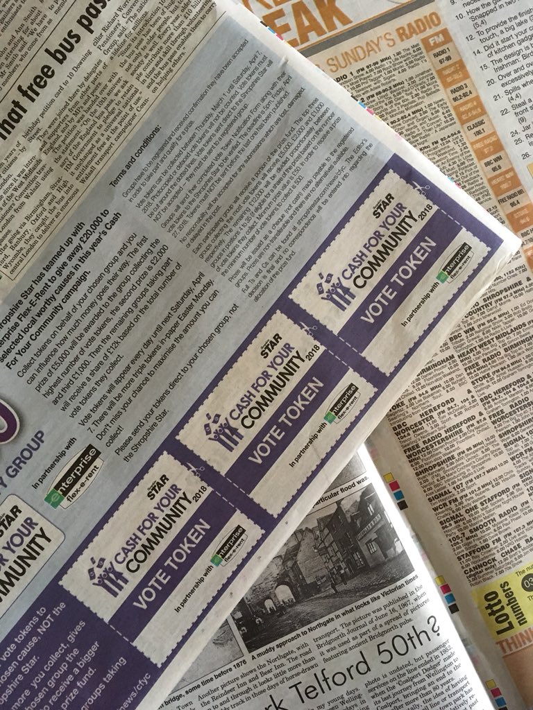 WalledThe's tweet photo. You may have missed the triple token in yesterday’s paper but the good news is today is also triple token...AND....so is Monday’s. So please keep them for us...give them to Em, Rozz or Corrina or pop them in our collection boxes in Co-op High Street or Jaspers (both is Shifnal)😄 https://t.co/sKtCD4qsn3
