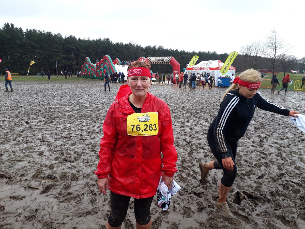 Steve_Cooke's tweet image. Here's @MilitantBarb enjoying the mud after her #5kfunrun in today's #BeGungHo event at @WynyardHall, County Durham.