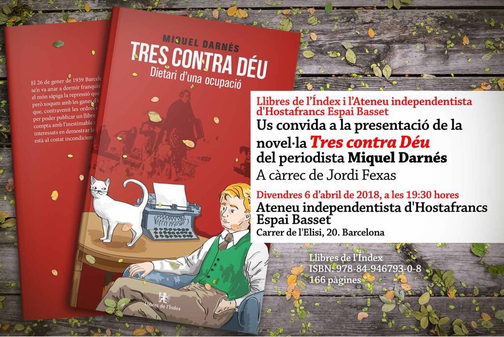 TrescontraDeu's tweet photo. La presentació a Hostafrancs el dia 6 d’abril és a les 7,30 @ateneuhosta @CasalsiAteneus @SantsTV @MaikelDewman https://t.co/l4FGowJPTk