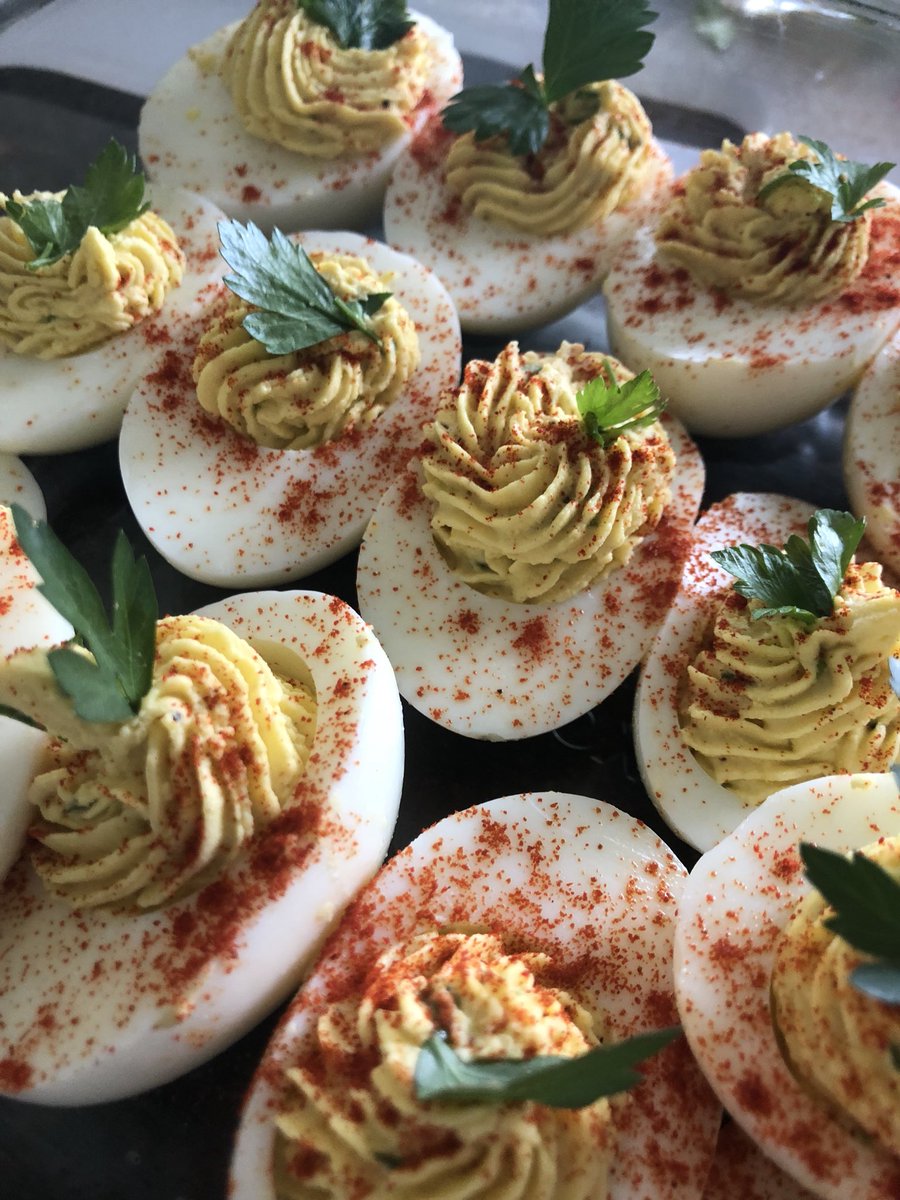 Tried piping the eggs this year because I’m pretending to be #fancy.  Holidays mean that I’m in the kitchen.... #surgcooking #deviledeggs #EasterSaturday #homemadegourmet 🐓 🥚 🐣