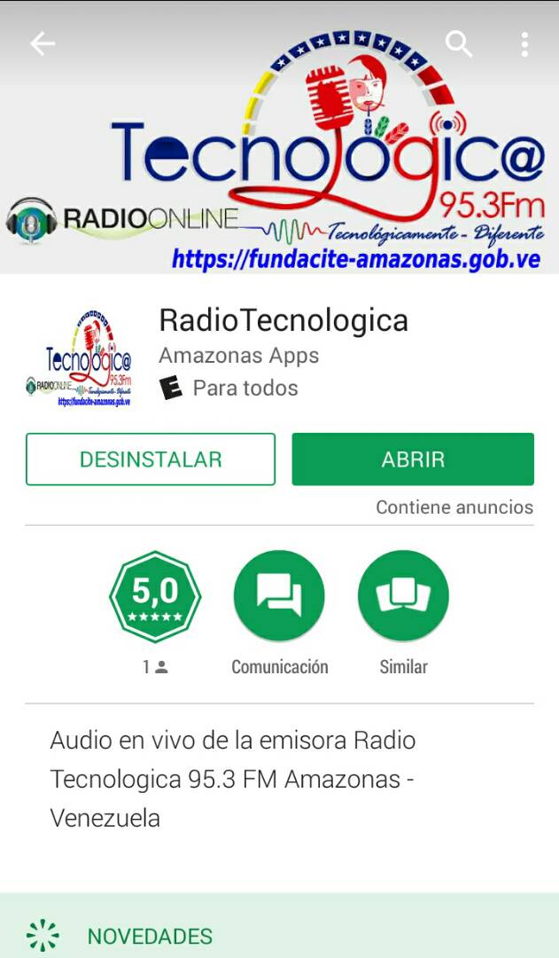 Deivisguerra's tweet photo. Descarga en PlayStore la App "RadioTecnologica" y disfruta en vivo de Tecnológica 95.3 FM emisora del @mppeuct Amazonas, comunícate en vivo por la App @OCTmppeuct @MLambiente @CamejoJeferson @InAmazonass  @alcaldia_atures https://t.co/dFncbgTjeC