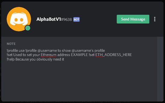 dexalpha_com's tweet photo. 📣Welcome to our new Discord Member AlphaBot! To all the #DEX Alpha members- you can track your bounties in discord! Just use the !profile command to check your credit balance. To welcome our new friend, we will be adding something today STAY TUNED! https://t.co/eQzhQBnv2R