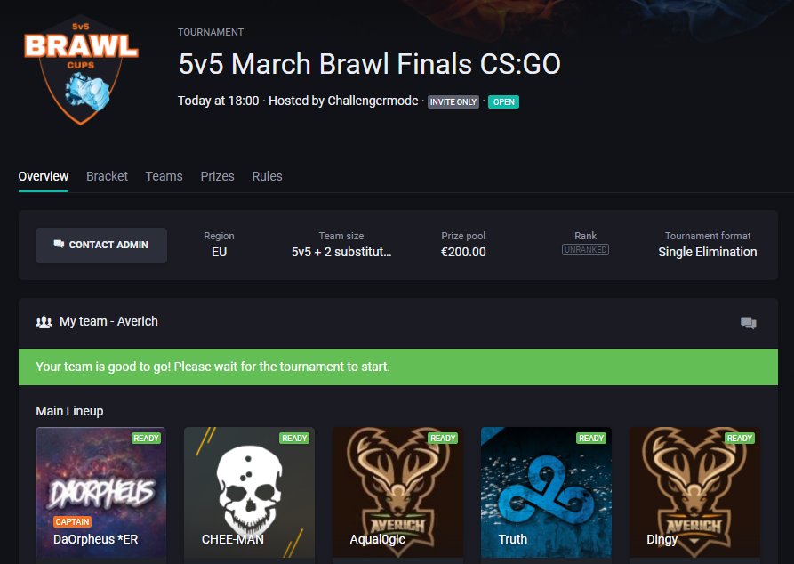 AverichGG's tweet photo. In 1 hour the March Brawl Finals CS:GO hosted by @Challengermode starts!
Goodluck boys! https://t.co/wCmjrfBYyT